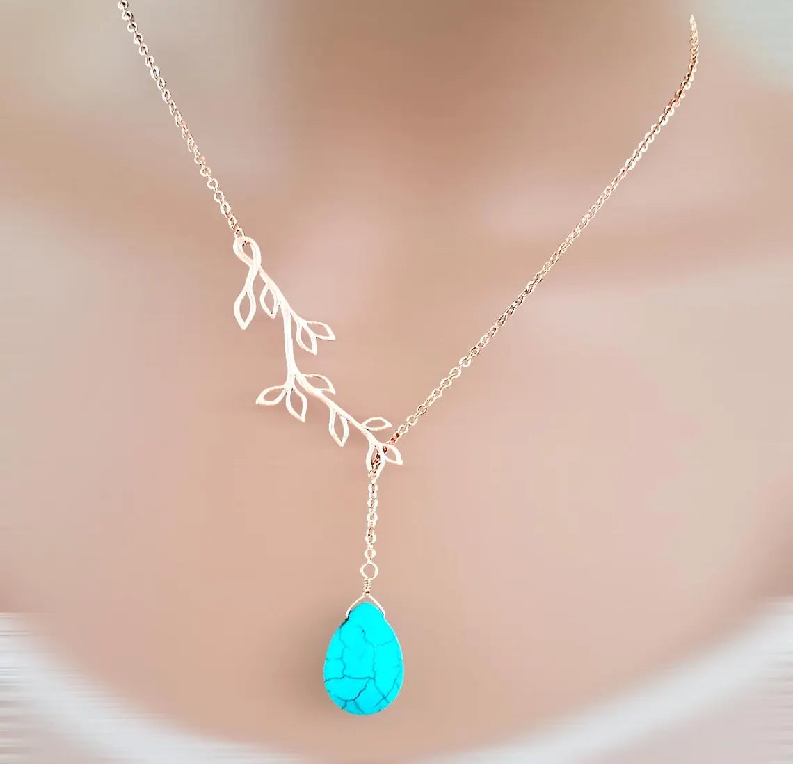 14K Gold Turquoise Necklace for Women, Birthstone Jewelry, Personalized Gift for Mom