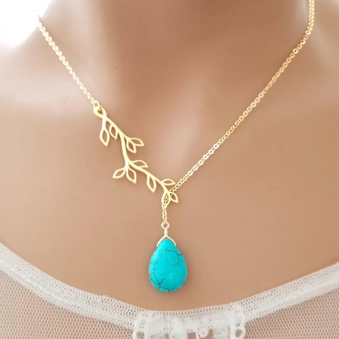 14K Gold Turquoise Necklace for Women, Birthstone Jewelry, Personalized Gift for Mom
