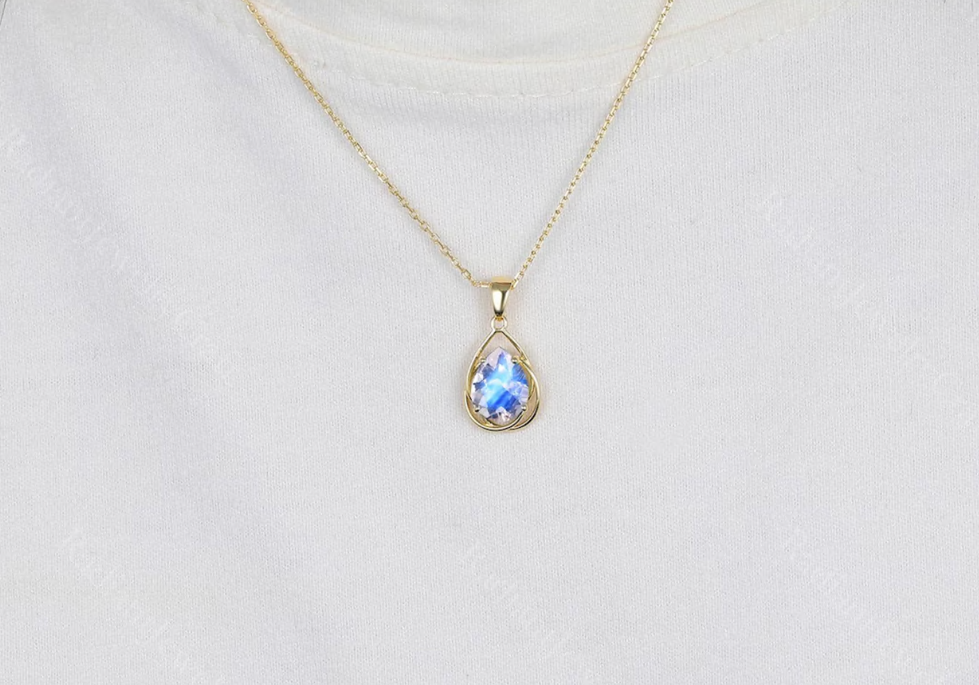 Vintage Rose Gold Pear-Shaped Moonstone Necklace, Customizable Pendant Gift for Her
