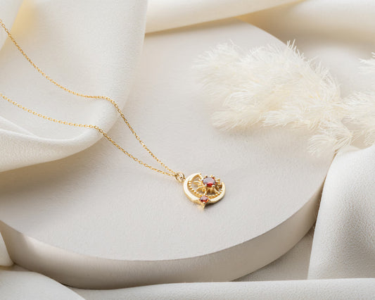 Custom Sun and Moon Birthstone Necklace, June Birthstone Celestial Jewelry for Mom