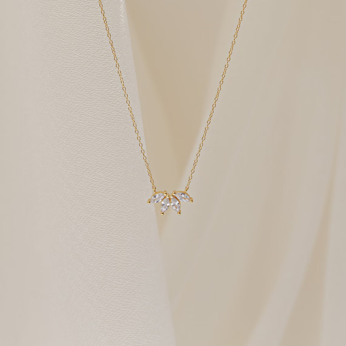 Marquise Diamond Flower Petal Necklace, Bridesmaid & Mom Gift