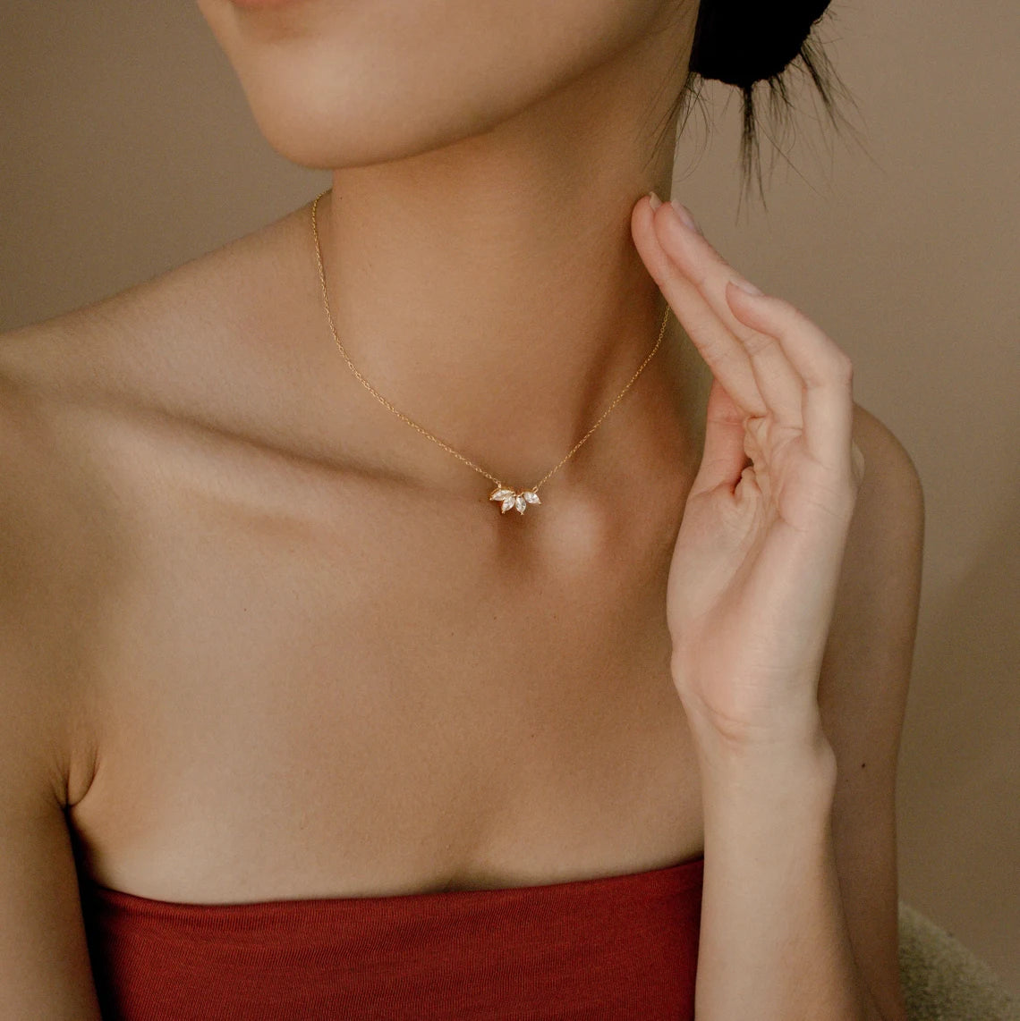Marquise Diamond Flower Petal Necklace, Bridesmaid & Mom Gift