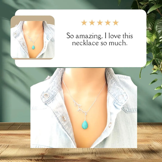 14K Gold Turquoise Necklace for Women, Birthstone Jewelry, Personalized Gift for Mom