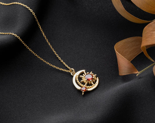Custom Sun and Moon Birthstone Necklace, June Birthstone Celestial Jewelry for Mom
