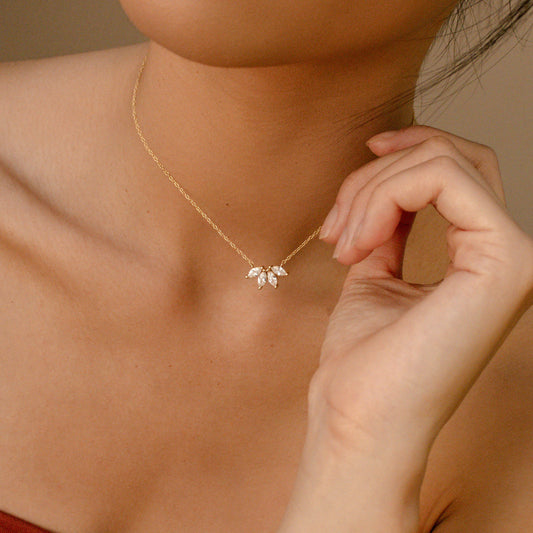 Marquise Diamond Flower Petal Necklace, Bridesmaid & Mom Gift