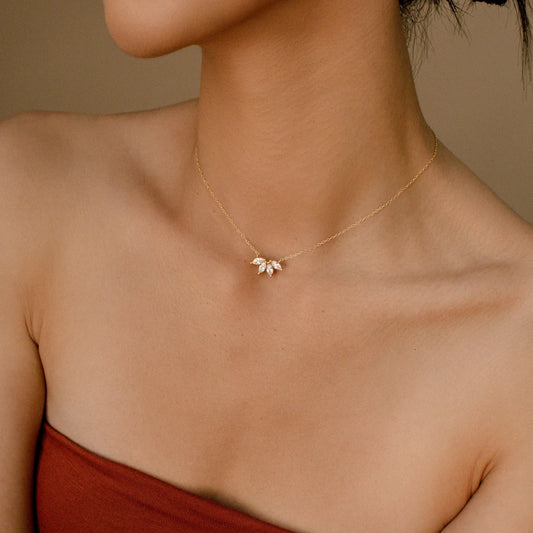 Marquise Diamond Flower Petal Necklace, Bridesmaid & Mom Gift